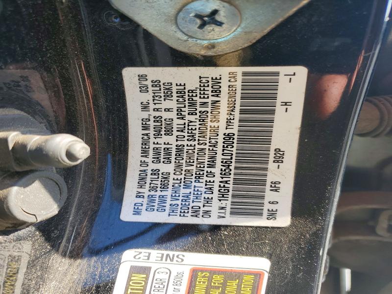 Aukcja sprzedaży 2006 Honda Civic, vin: 1HGFA16546L075096, numer aukcji: 61401326