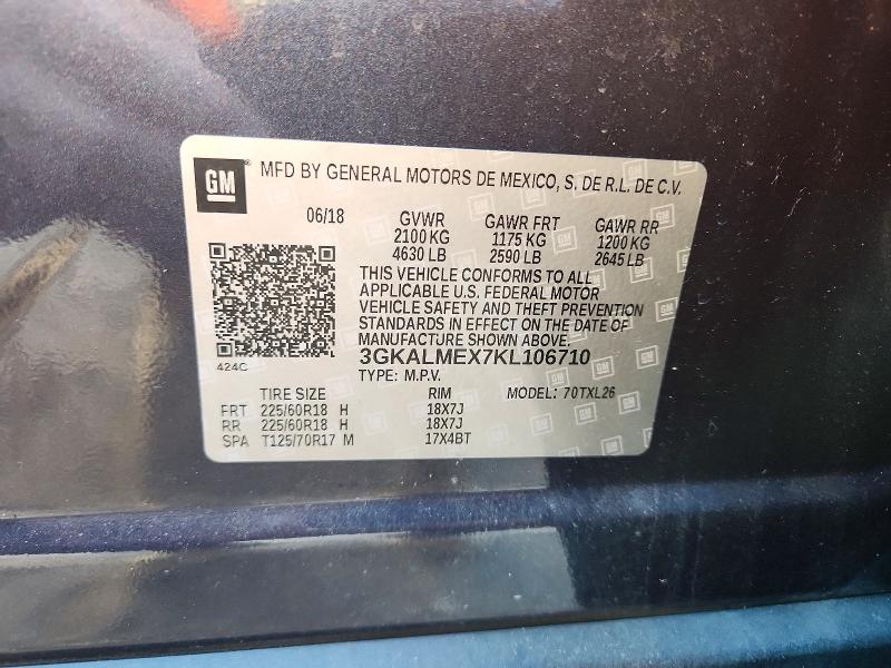 62776496 :رقم المزاد ، 3GKALMEX7KL106710 vin ، 2019 Gmc Terrain مزاد بيع