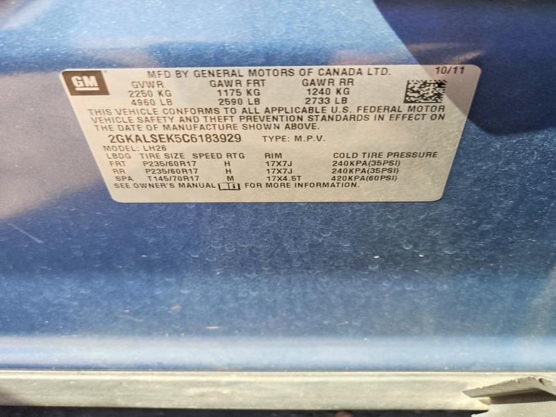 Aukcja sprzedaży 2012 Gmc Terrain, vin: 2GKALSEK5C6183929, numer aukcji: 59699716