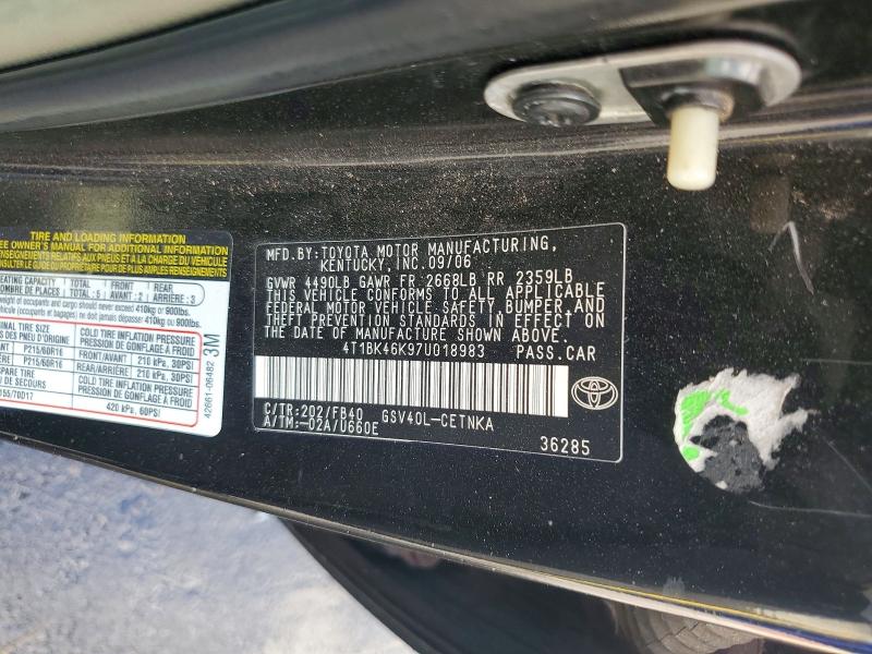Продажа на аукционе авто 2007 Toyota Camry, vin: 4T1BK46K97U018983, номер лота: 62225226