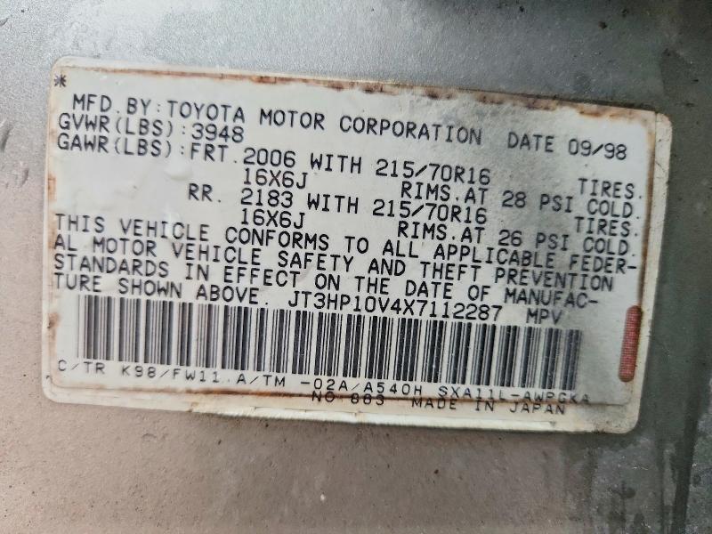 62153816 :رقم المزاد ، JT3HP10V4X7112287 vin ، 1999 Toyota Rav4 مزاد بيع