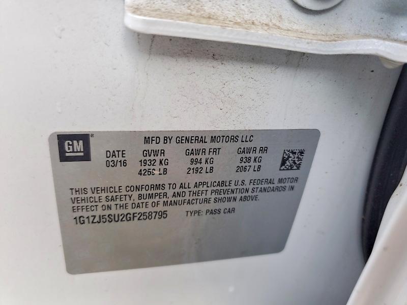 2016 Chevrolet Malibu მანქანა იყიდება აუქციონზე, vin: 1G1ZJ5SU2GF258795, აუქციონის ნომერი: 62320626