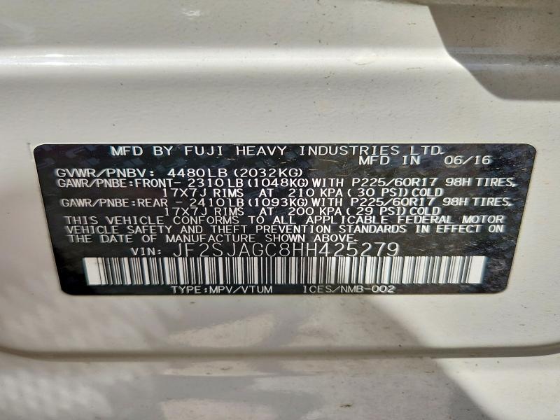 Продажа на аукционе авто 2017 Subaru Forester, vin: JF2SJAGC8HH425279, номер лота: 63183386