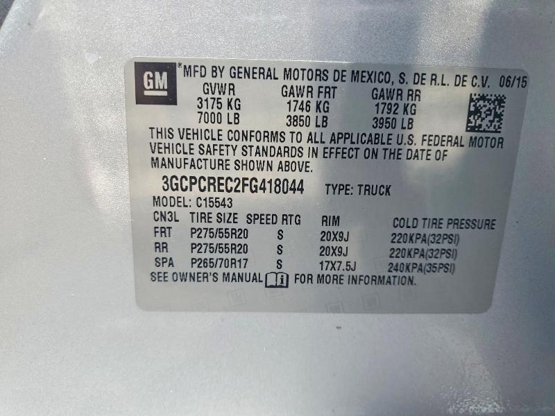 60141016 :رقم المزاد ، 3GCPCREC2FG418044 vin ، 2015 Chevrolet Silverado مزاد بيع