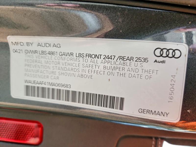 Auction sale of the 2021 Audi A4, vin: WAUEAAF41MA069683, lot number: 61638346