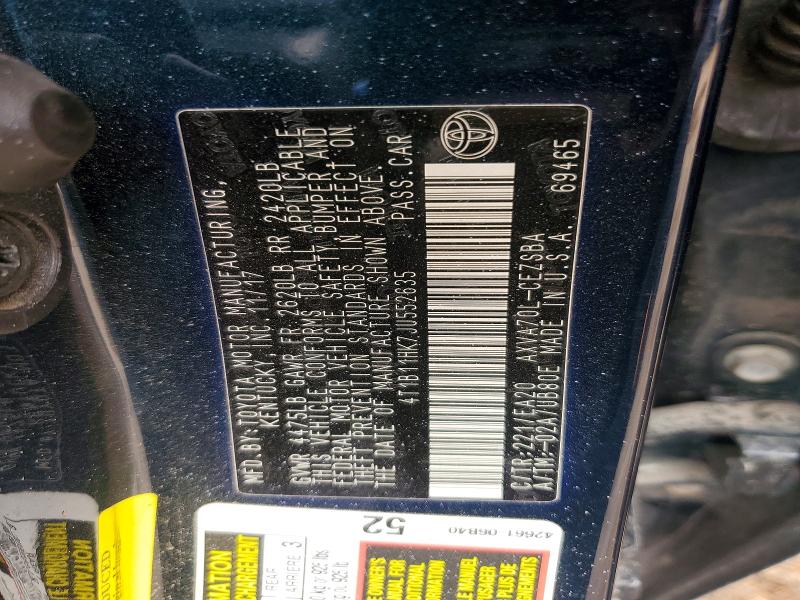2018 Toyota Camry მანქანა იყიდება აუქციონზე, vin: 4T1B11HK7JU552635, აუქციონის ნომერი: 60197276