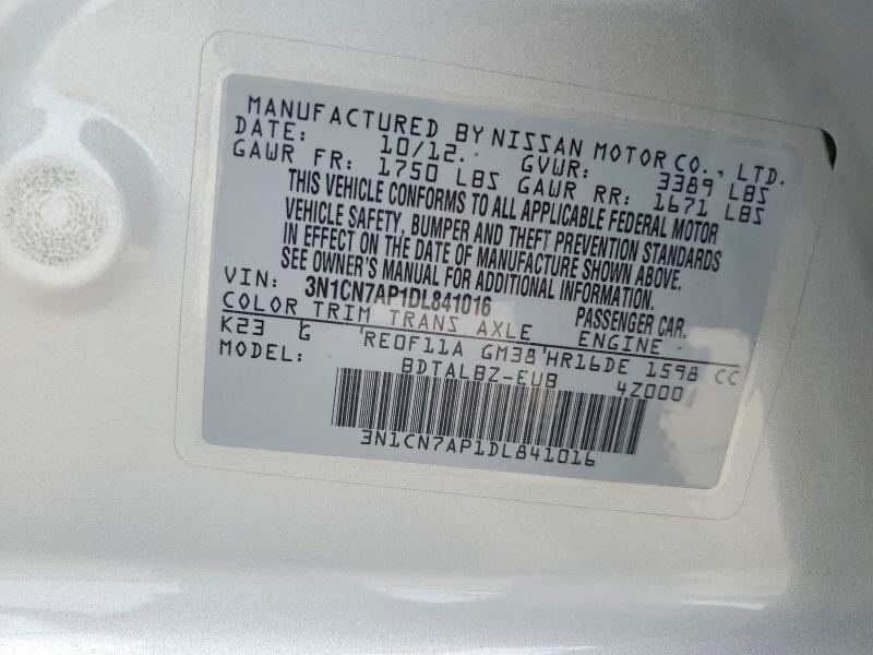 Продаж на аукціоні авто 2013 Nissan Versa, vin: 3N1CN7AP1DL841016, номер лоту: 61623056