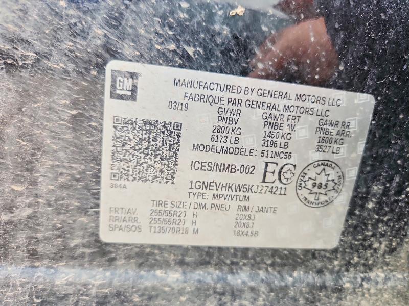 Aukcja sprzedaży 2019 Chevrolet Traverse, vin: 1GNEVHKW5KJ274211, numer aukcji: 61916996