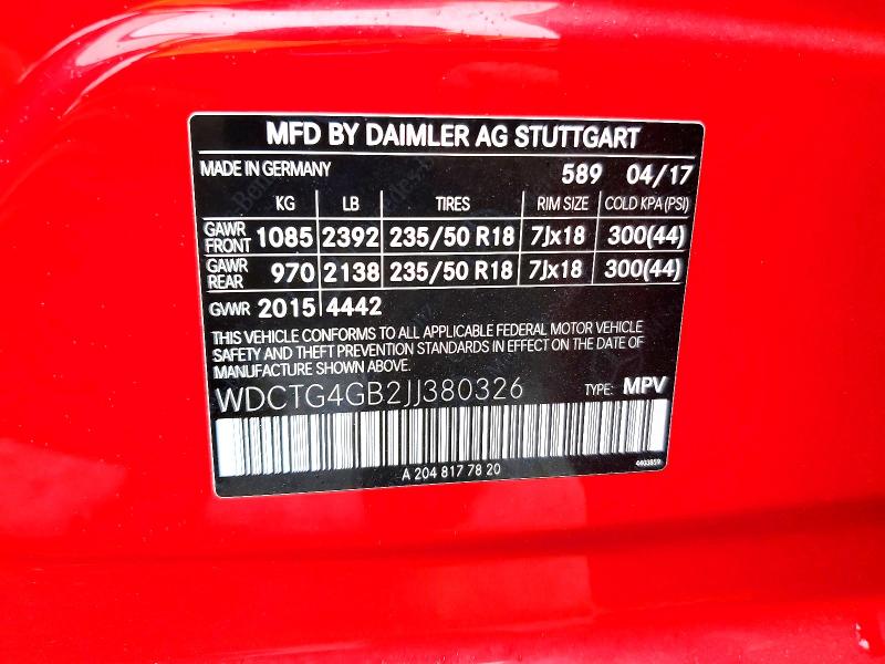 Продажа на аукционе авто 2018 Mercedes-benz Gla, vin: WDCTG4GB2JJ380326, номер лота: 62147926