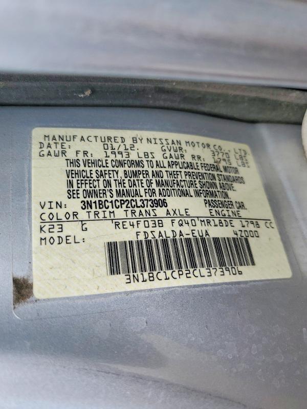 60444316 :رقم المزاد ، 3N1BC1CP2CL373906 vin ، 2012 Nissan Versa مزاد بيع