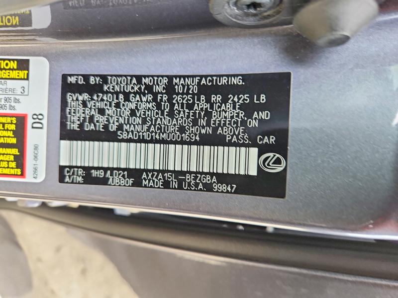 2021 Lexus Es 250 მანქანა იყიდება აუქციონზე, vin: 58AD11D14MU001694, აუქციონის ნომერი: 61040826