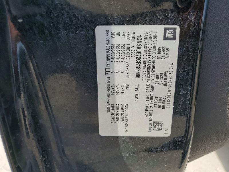 63030456 :رقم المزاد ، 1GNSKJE72CR183486 vin ، 2012 Chevrolet Suburban مزاد بيع