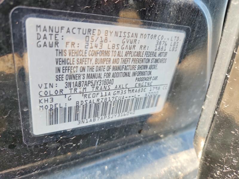 Продаж на аукціоні авто 2018 Nissan Sentra, vin: 3N1AB7AP5JY316040, номер лоту: 63172946