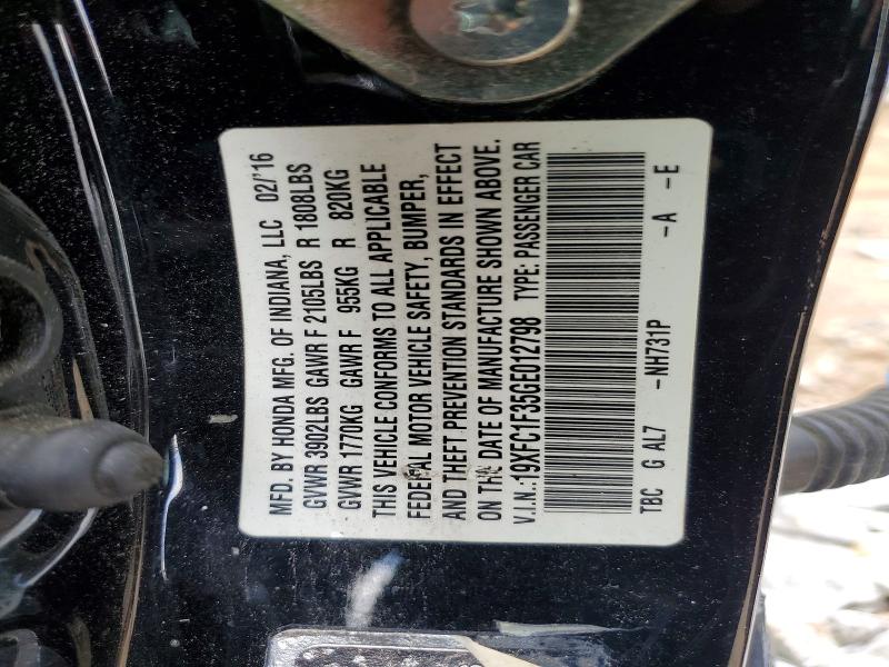 2016 Honda Civic მანქანა იყიდება აუქციონზე, vin: 19XFC1F35GE012798, აუქციონის ნომერი: 59912076