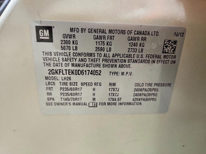 Aukcja sprzedaży 2013 Gmc Terrain, vin: 2GKFLTEK0D6174052, numer aukcji: 59668696