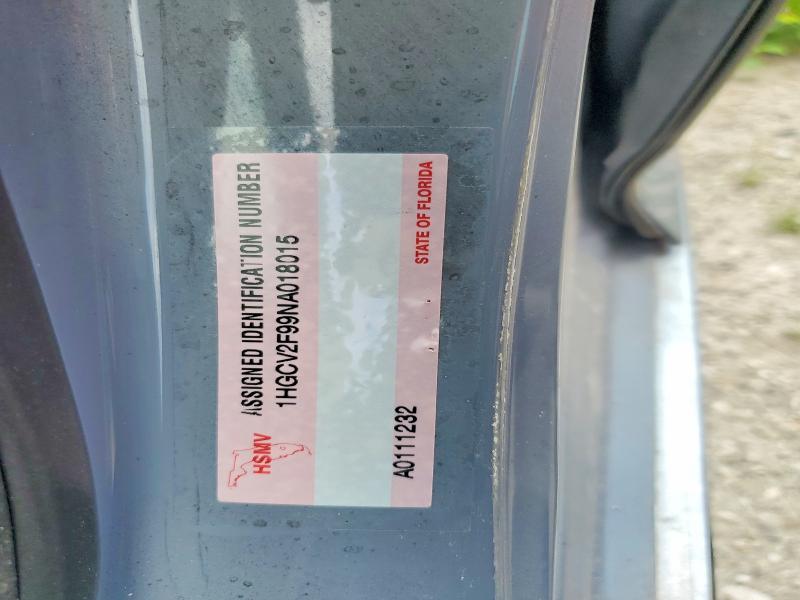 2022 Honda Accord მანქანა იყიდება აუქციონზე, vin: 1HGCV2F99NA018015, აუქციონის ნომერი: 94735255