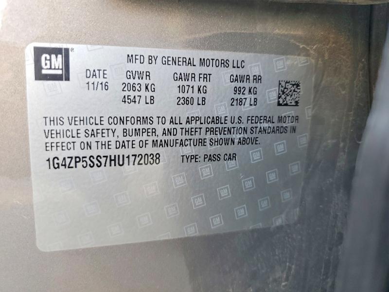 2017 Buick Lacrosse მანქანა იყიდება აუქციონზე, vin: 1G4ZP5SS7HU172038, აუქციონის ნომერი: 62528586