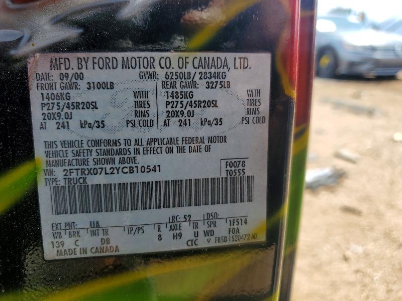 2000 Ford F150 მანქანა იყიდება აუქციონზე, vin: 2FTRX07L2YCB10541, აუქციონის ნომერი: 60692886