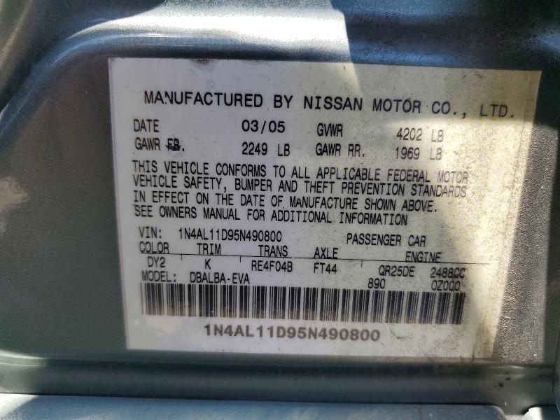 Продажа на аукционе авто 2005 Nissan Altima, vin: 1N4AL11D95N490800, номер лота: 62783546