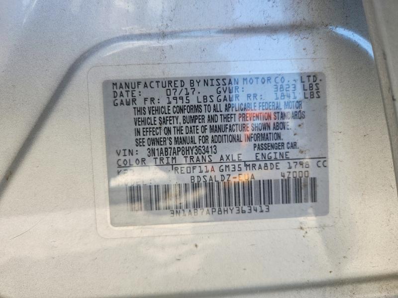 2017 Nissan Sentra მანქანა იყიდება აუქციონზე, vin: 3N1AB7AP8HY363413, აუქციონის ნომერი: 60635286