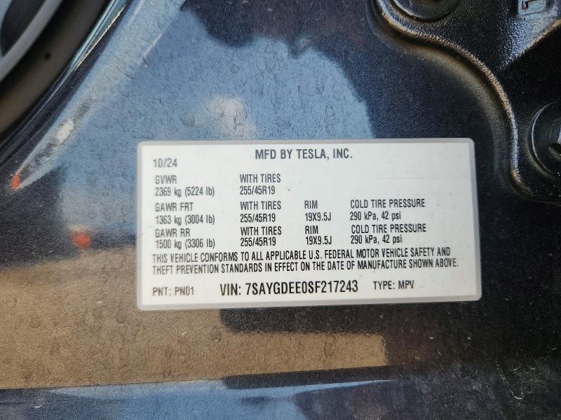 Aukcja sprzedaży 2025 Tesla Model Y, vin: 7SAYGDEE0SF217243, numer aukcji: 60242486
