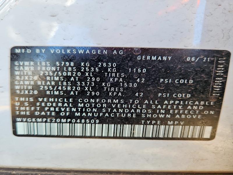 Продажа на аукционе авто 2021 Volkswagen Id.4, vin: WVGKMPE20MP048509, номер лота: 62286896