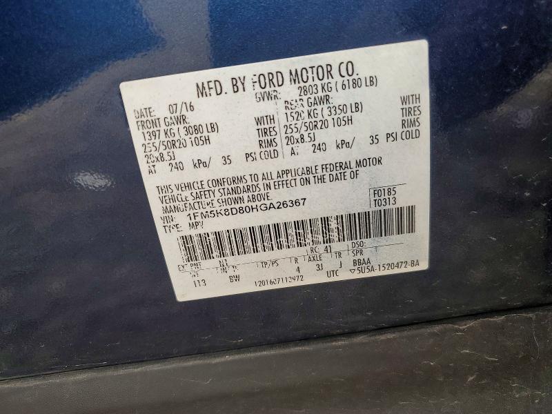 62093306 :رقم المزاد ، 1FM5K8D80HGA26367 vin ، 2017 Ford Explorer مزاد بيع