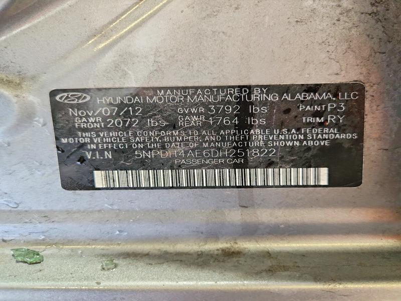 Продаж на аукціоні авто 2013 Hyundai Elantra, vin: 5NPDH4AE6DH251822, номер лоту: 58620646