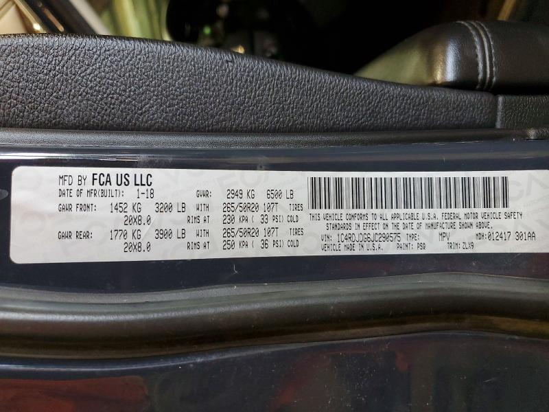 Продаж на аукціоні авто 2018 Dodge Durango, vin: 1C4RDJDG6JC290575, номер лоту: 60620806