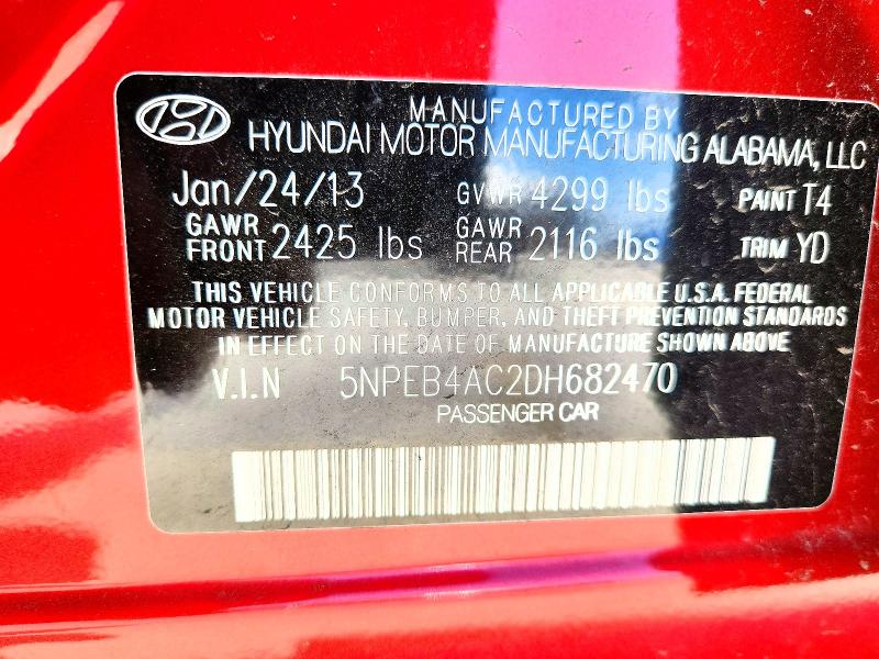 2013 Hyundai Sonata მანქანა იყიდება აუქციონზე, vin: 5NPEB4AC2DH682470, აუქციონის ნომერი: 59363176