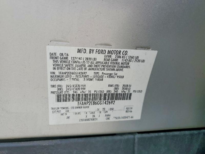2016 Ford Taurus მანქანა იყიდება აუქციონზე, vin: 1FAHP2E86GG142692, აუქციონის ნომერი: 62395146