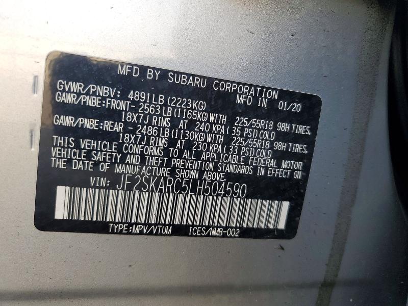 Продаж на аукціоні авто 2020 Subaru Forester, vin: JF2SKARC5LH504590, номер лоту: 61672196