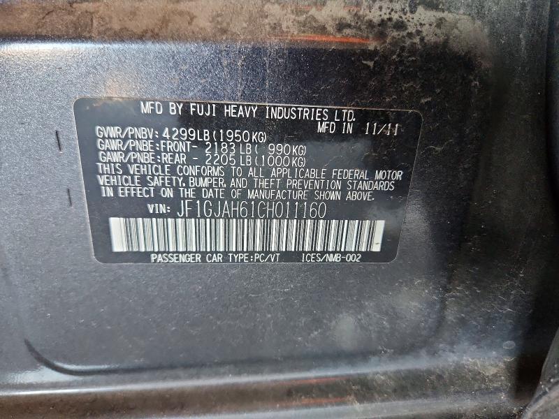 62979546 :رقم المزاد ، JF1GJAH61CH011160 vin ، 2012 Subaru Impreza مزاد بيع