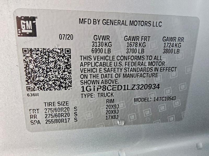 60706046 :رقم المزاد ، 1GTP8CED1LZ320934 vin ، 2020 Gmc Sierra مزاد بيع