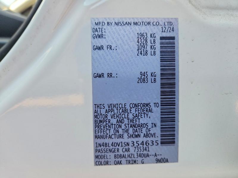 Продажа на аукционе авто 2025 Nissan Altima, vin: 1N4BL4DV1SN354635, номер лота: 62152886