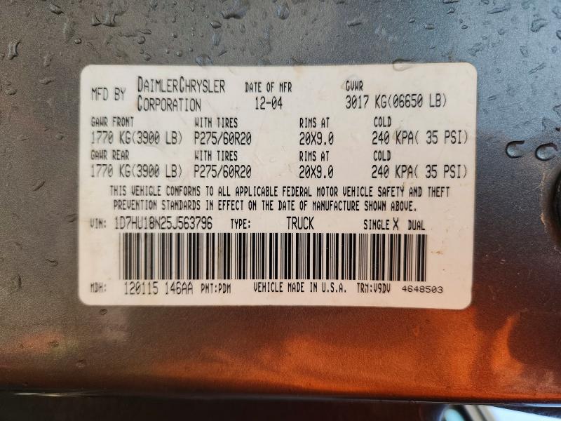 62828686 :رقم المزاد ، 1D7HU18N25J563796 vin ، 2005 Dodge Ram 1500 مزاد بيع