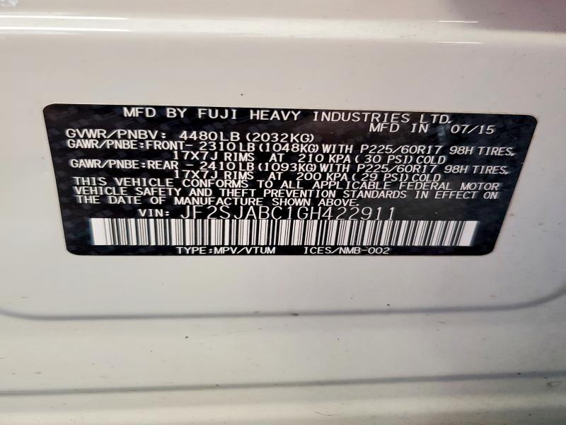 Продажа на аукционе авто 2016 Subaru Forester, vin: JF2SJABC1GH422911, номер лота: 61040086