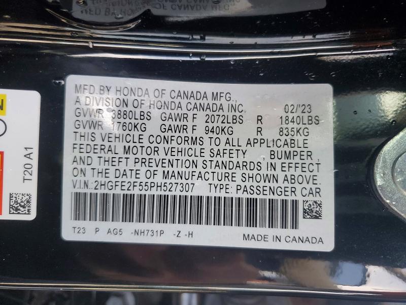 Продаж на аукціоні авто 2023 Honda Civic, vin: 2HGFE2F55PH527307, номер лоту: 60467856