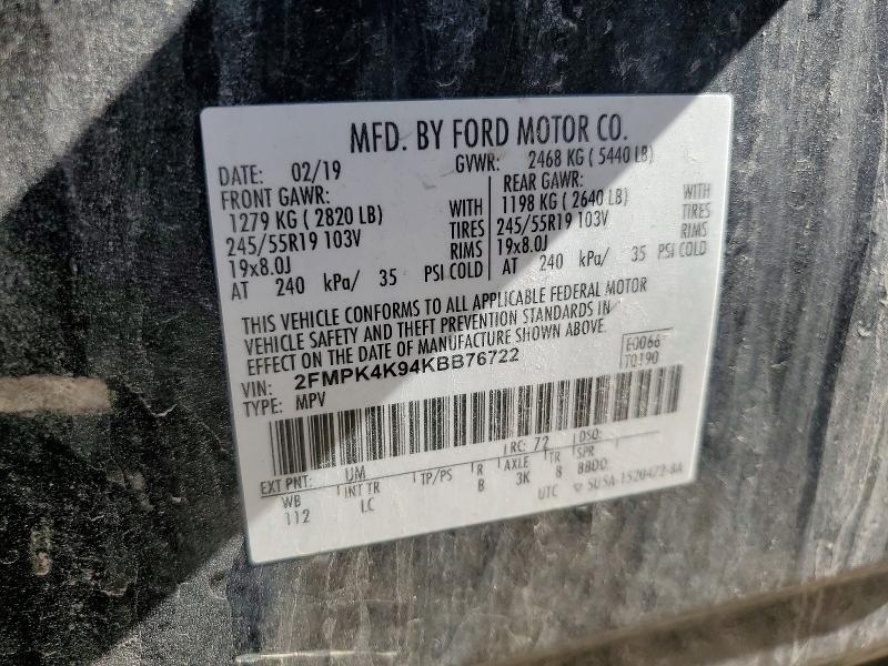Продажа на аукционе авто 2019 Ford Edge, vin: 2FMPK4K94KBB76722, номер лота: 60937976