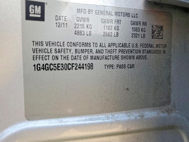 Продаж на аукціоні авто 2012 Buick Lacrosse, vin: 1G4GC5E30CF244198, номер лоту: 62664166