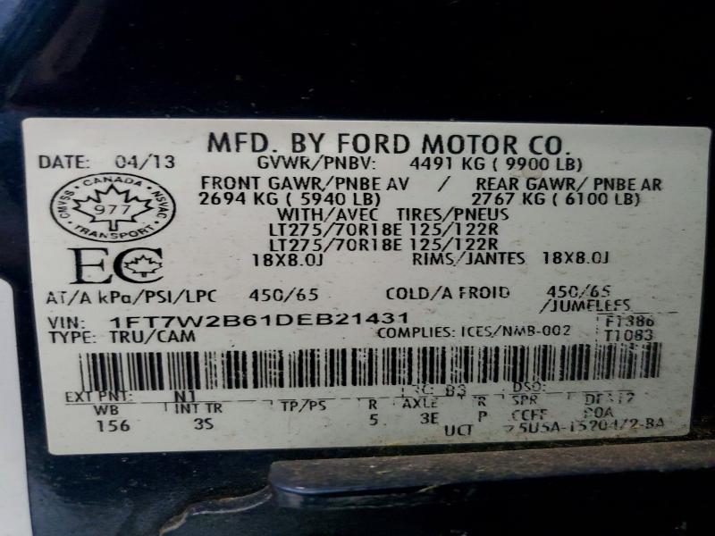 2013 Ford F250 მანქანა იყიდება აუქციონზე, vin: 1FT7W2B61DEB21431, აუქციონის ნომერი: 59353236