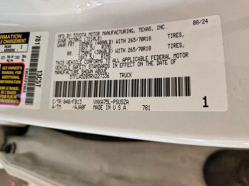 60962386 :رقم المزاد ، 5TFLA5DB5RX227336 vin ، 2024 Toyota Tundra مزاد بيع