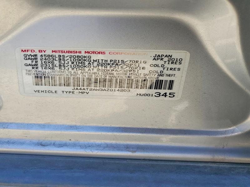 59917976 :رقم المزاد ، JA4AT2AW3AZ014203 vin ، 2010 Mitsubishi Outlander مزاد بيع