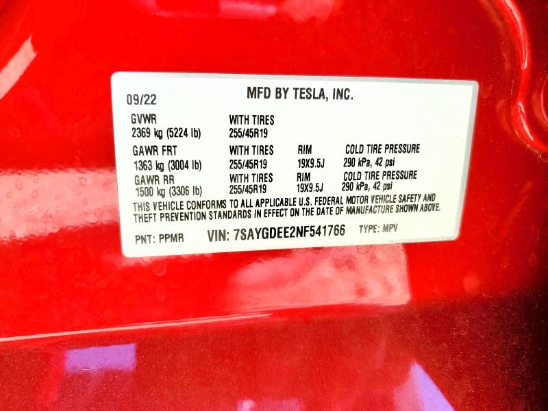 Aukcja sprzedaży 2022 Tesla Model Y, vin: 7SAYGDEE2NF541766, numer aukcji: 62888726