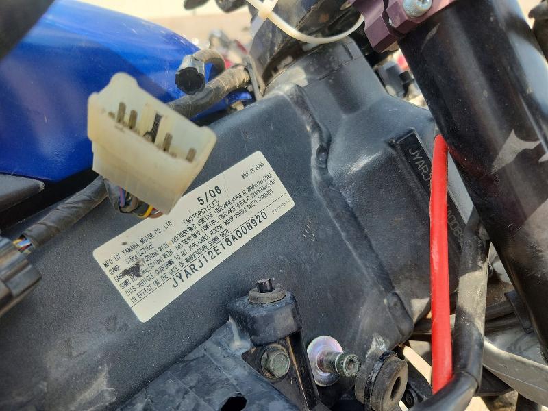 56654006 :رقم المزاد ، JYARJ12E16A008920 vin ، 2006 Yamaha Yzfr6 مزاد بيع