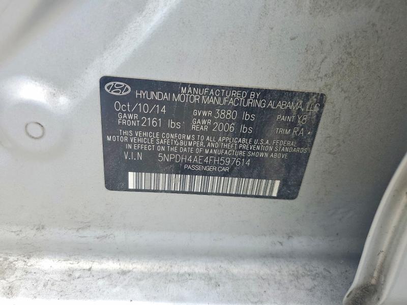 2015 Hyundai Elantra მანქანა იყიდება აუქციონზე, vin: 5NPDH4AE4FH597614, აუქციონის ნომერი: 60636046