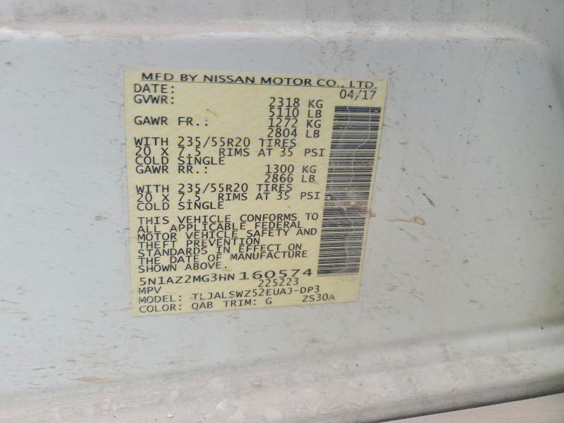 Aukcja sprzedaży 2017 Nissan Murano, vin: 5N1AZ2MG3HN160574, numer aukcji: 62280686