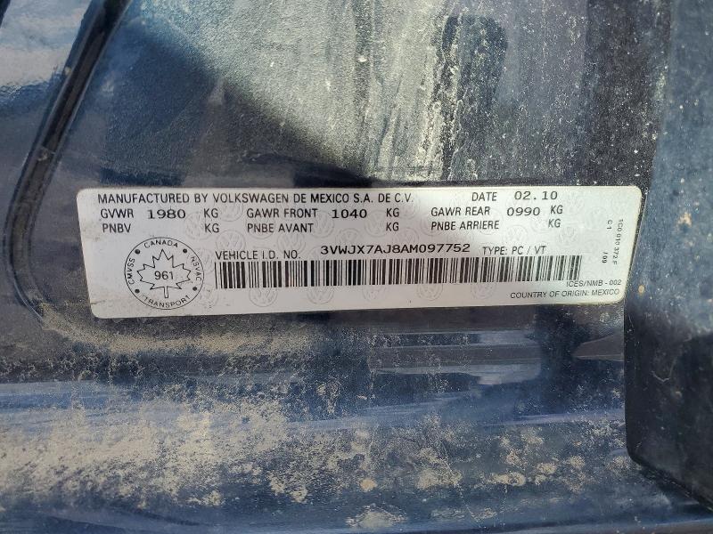 Продажа на аукционе авто 2010 Volkswagen Jetta, vin: 3VWJX7AJ8AM097752, номер лота: 59676766