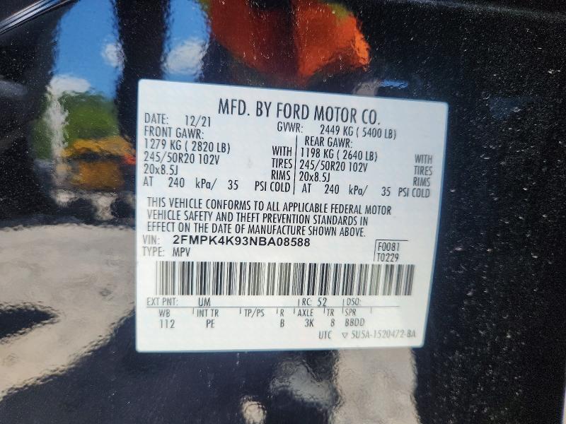 60306836 :رقم المزاد ، 2FMPK4K93NBA08588 vin ، 2022 Ford Edge مزاد بيع