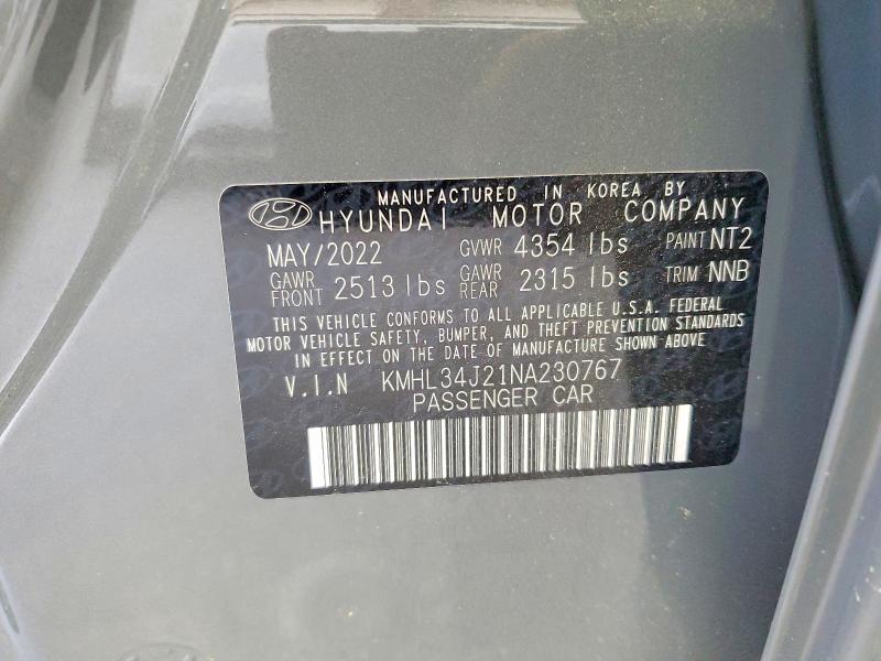60112686 :رقم المزاد ، KMHL34J21NA230767 vin ، 2022 Hyundai Sonata مزاد بيع